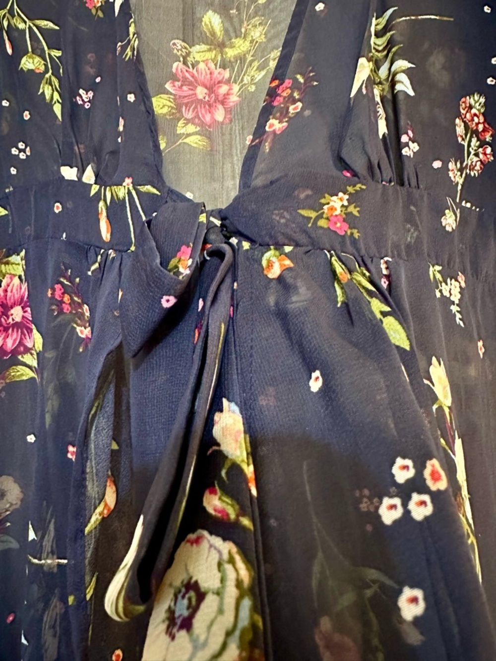 Moa Moa Floral Sheer Kimono Cover Up Boho Festival Navy Large - Picture 13 of 14